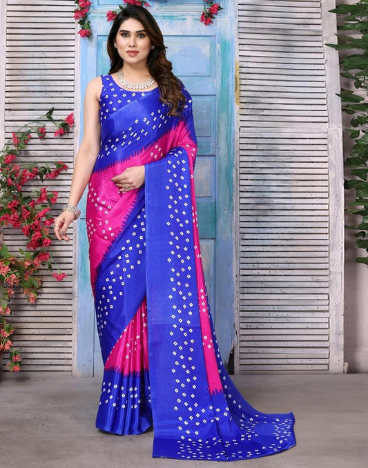 Rani Pink Chiffon Bandhani Printed Saree