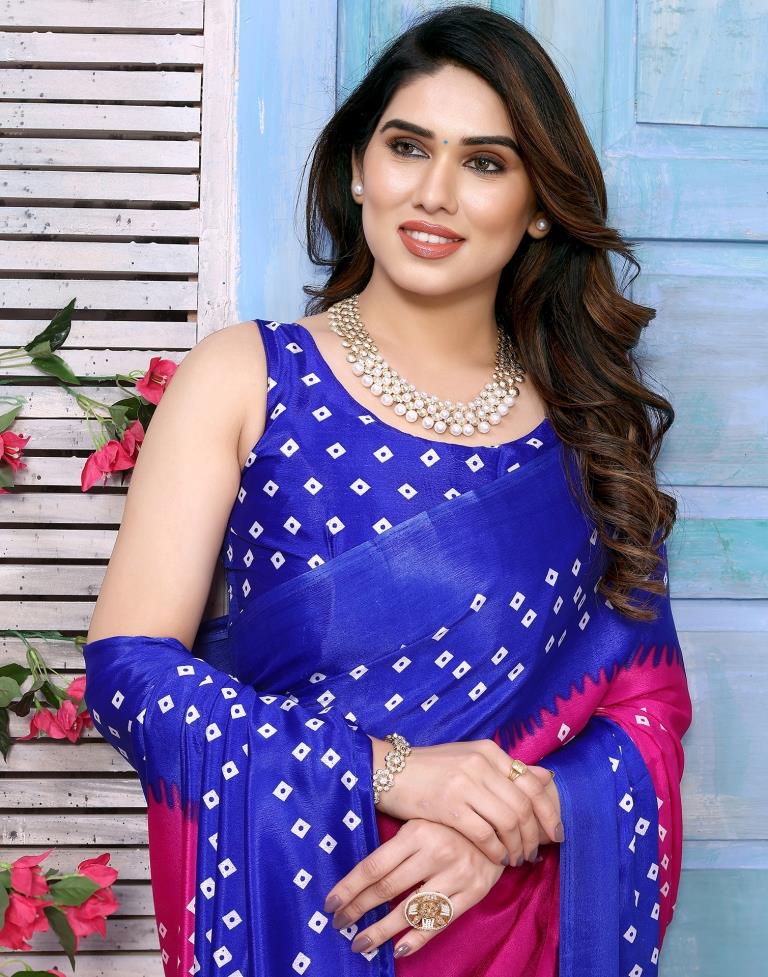 Rani Pink Chiffon Bandhani Printed Saree