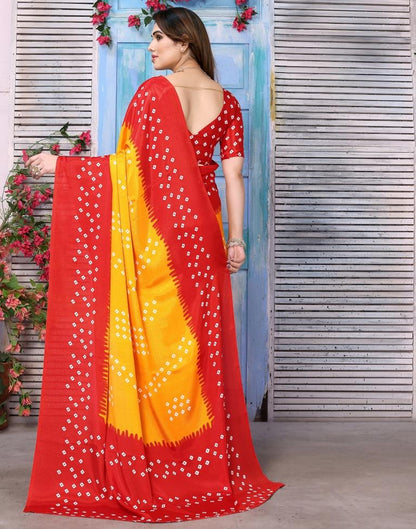 Turmeric Yellow Chiffon Bandhani Printed Saree