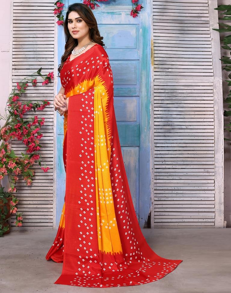 Turmeric Yellow Chiffon Bandhani Printed Saree