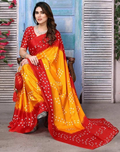 Turmeric Yellow Chiffon Bandhani Printed Saree