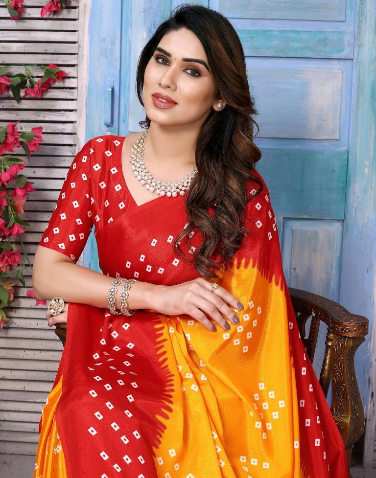 Turmeric Yellow Chiffon Bandhani Printed Saree