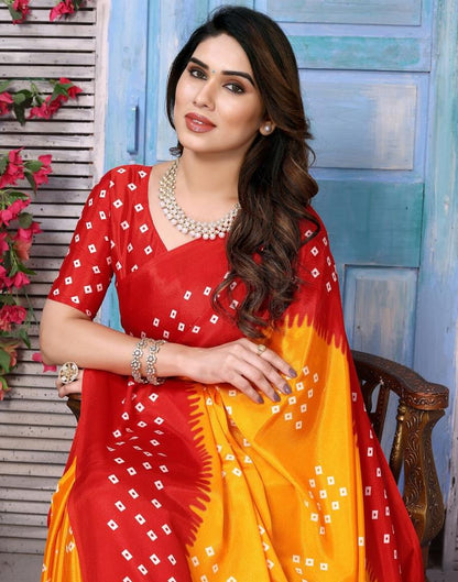 Turmeric Yellow Chiffon Bandhani Printed Saree