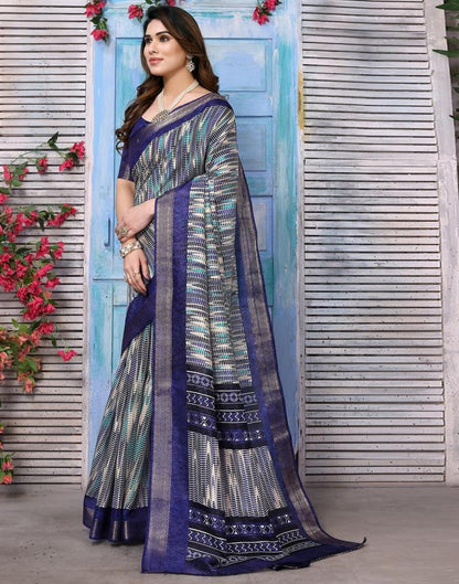 Navy Blue Cotton Printed Saree