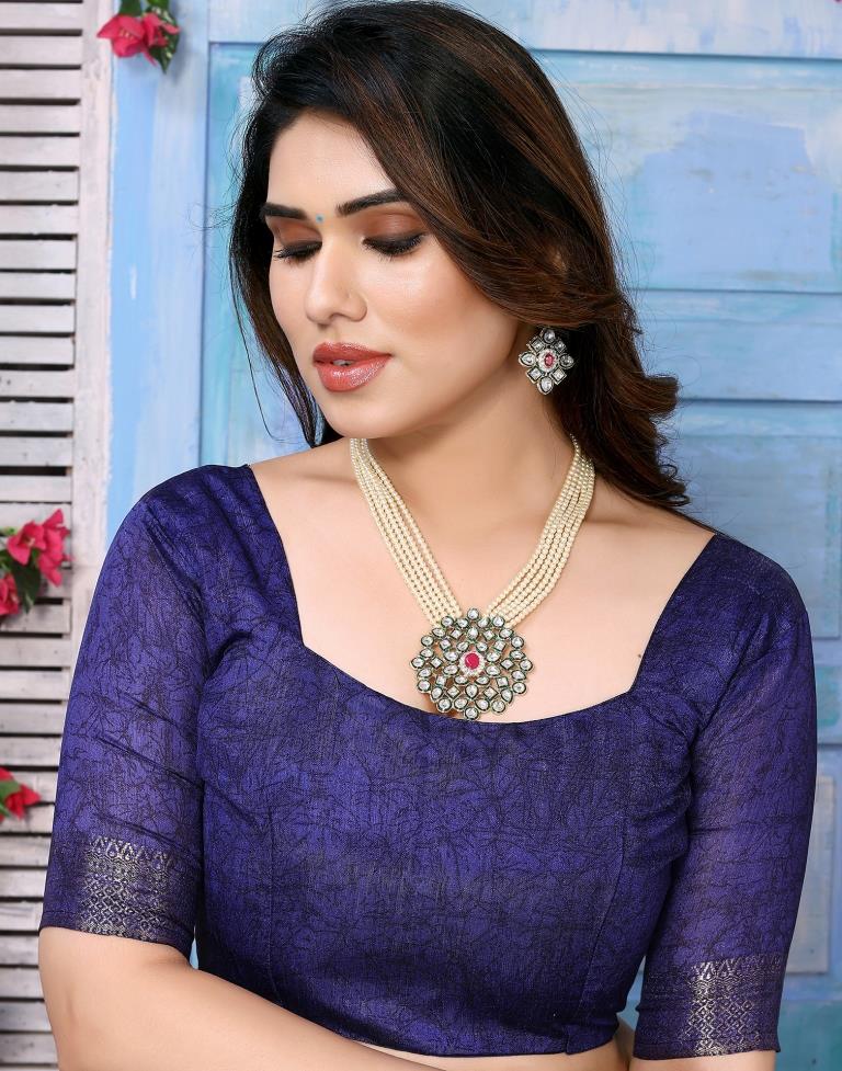 Navy Blue Cotton Printed Saree