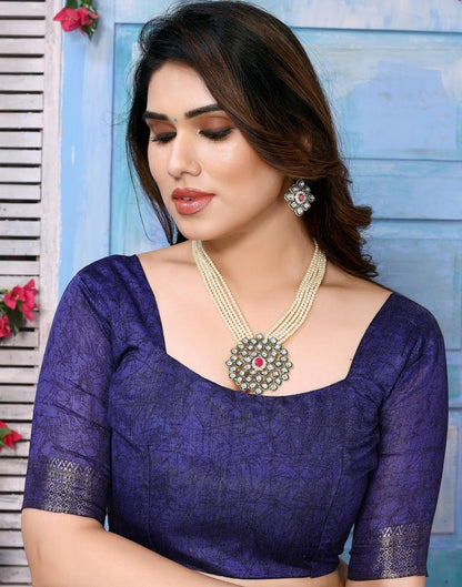 Navy Blue Cotton Printed Saree