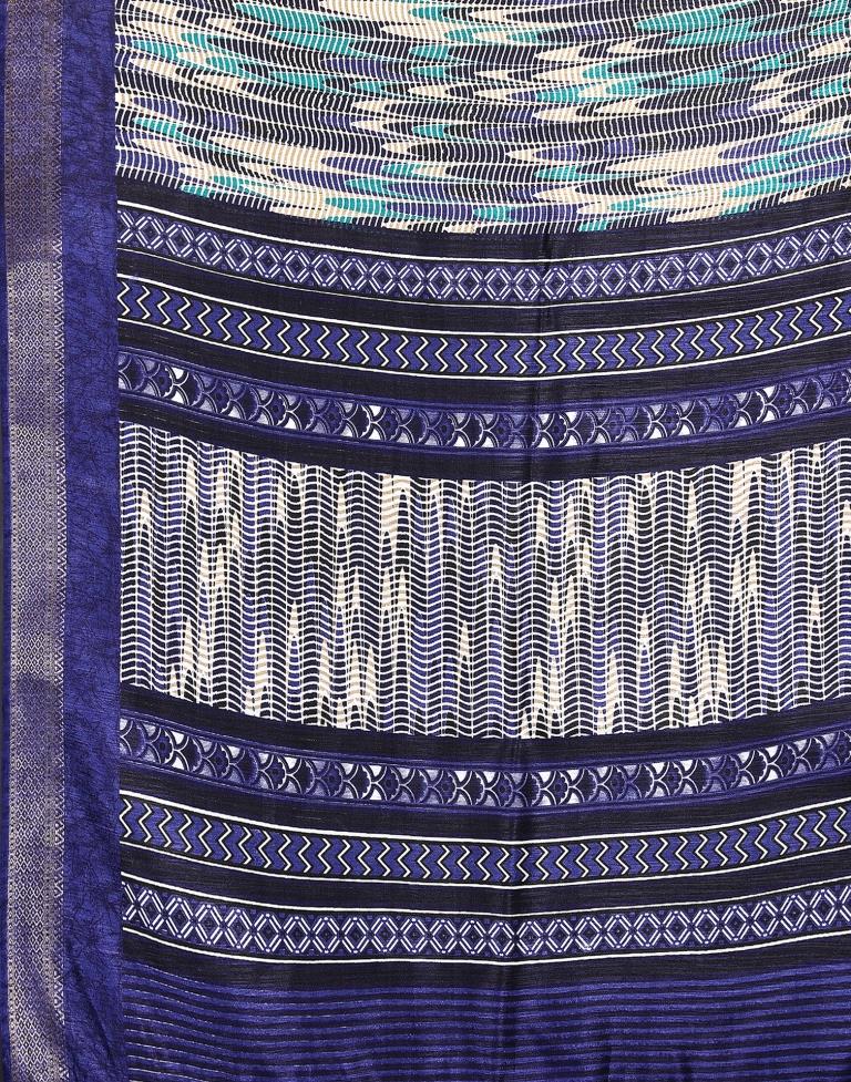 Navy Blue Cotton Printed Saree