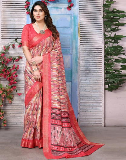Rose Pink Cotton Printed Saree