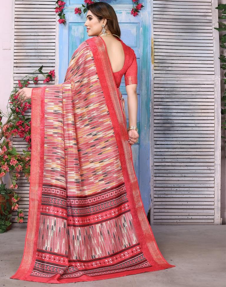 Rose Pink Cotton Printed Saree