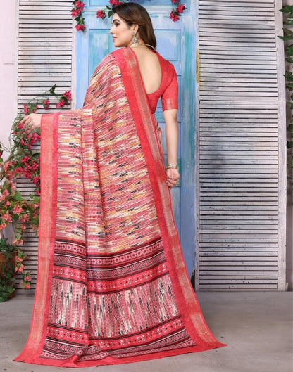 Rose Pink Cotton Printed Saree