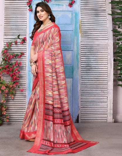 Rose Pink Cotton Printed Saree