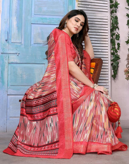 Rose Pink Cotton Printed Saree