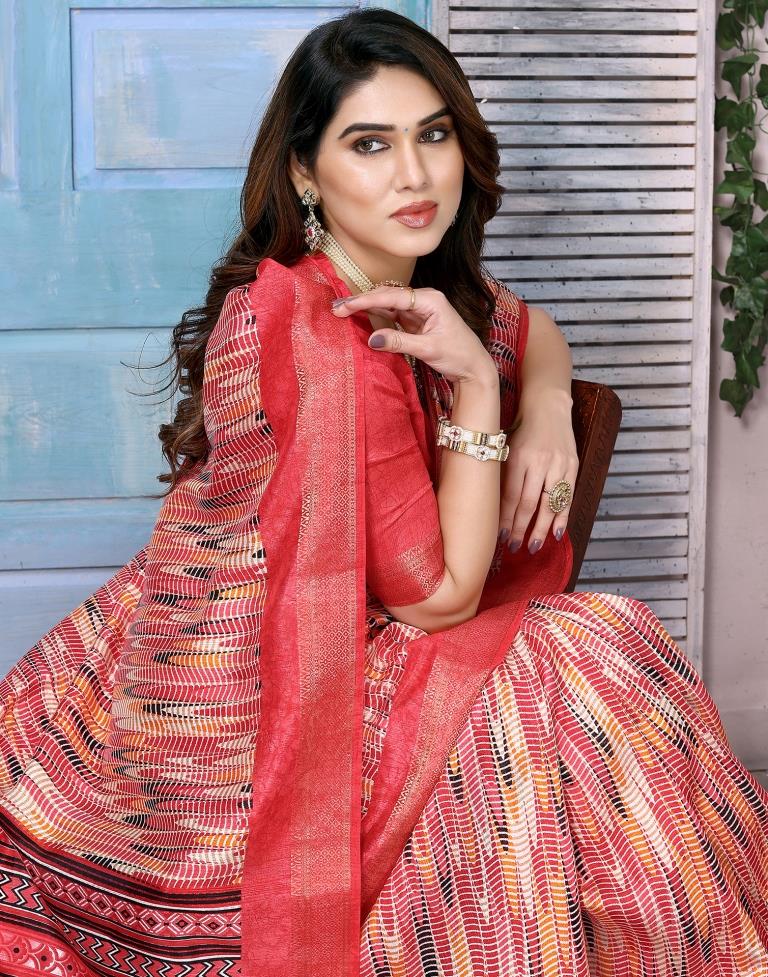 Rose Pink Cotton Printed Saree