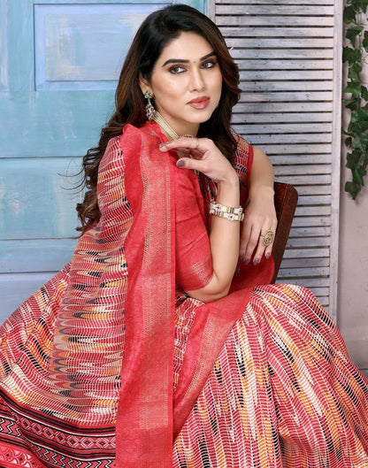 Rose Pink Cotton Printed Saree