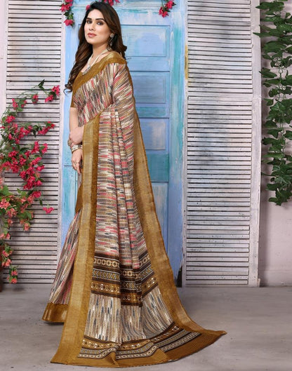 Khakhi Brown Cotton Printed Saree