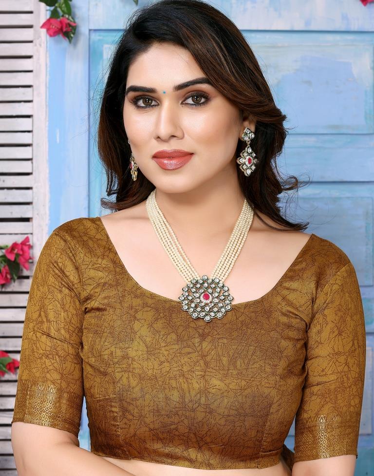 Khakhi Brown Cotton Printed Saree