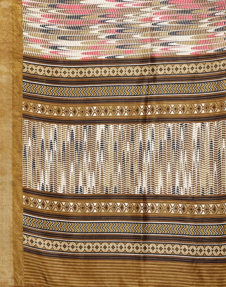 Khakhi Brown Cotton Printed Saree