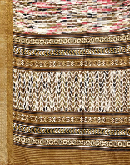 Khakhi Brown Cotton Printed Saree