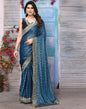 Teal Blue Lycra Printed Saree