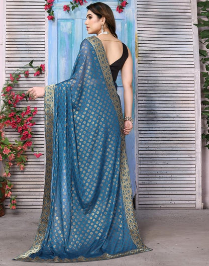 Teal Blue Lycra Printed Saree