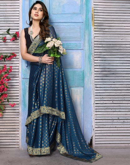 Teal Blue Lycra Printed Saree