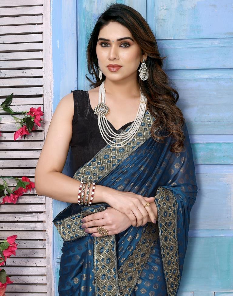 Teal Blue Lycra Printed Saree