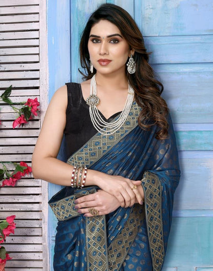 Teal Blue Lycra Printed Saree