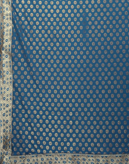 Teal Blue Lycra Printed Saree