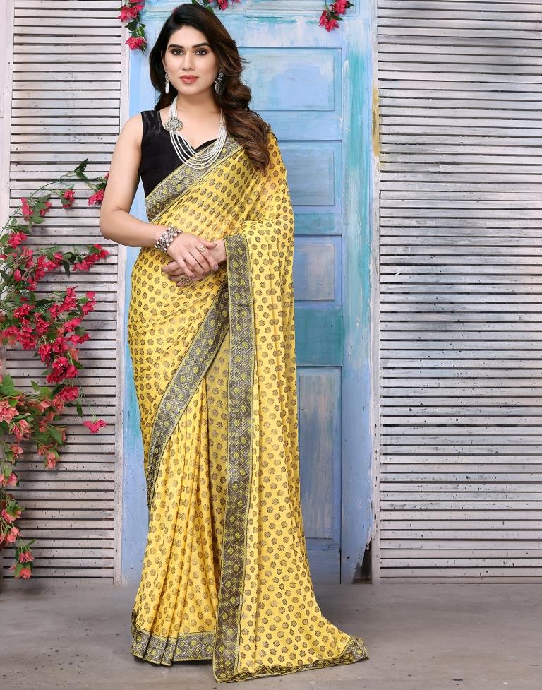 Yellow Lycra Printed Saree