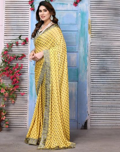 Yellow Lycra Printed Saree