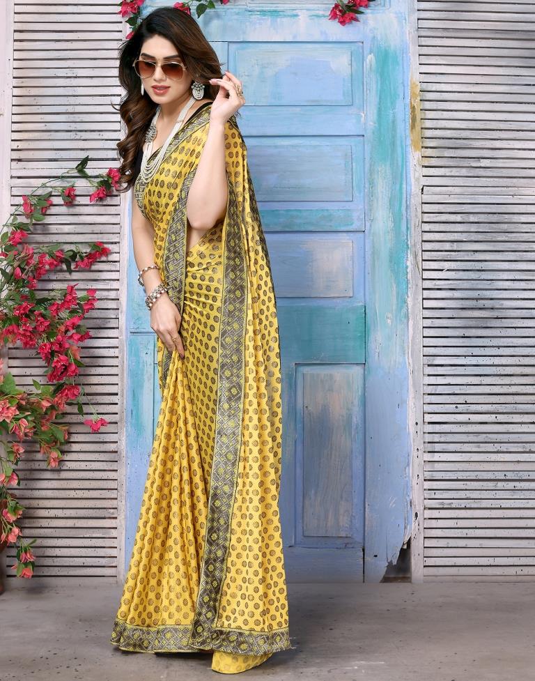 Yellow Lycra Printed Saree