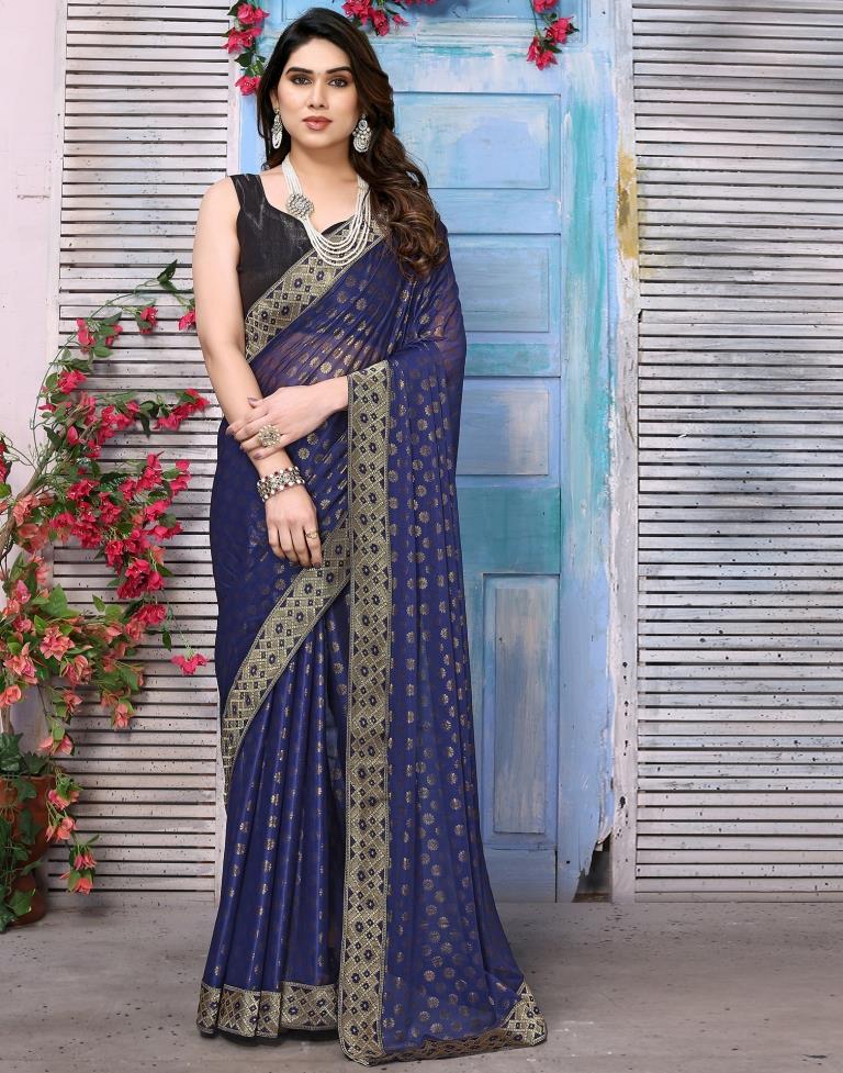 Navy Blue Lycra Printed Saree