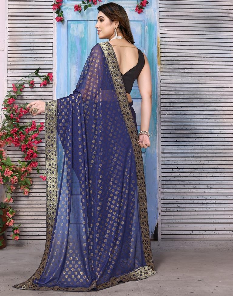 Navy Blue Lycra Printed Saree