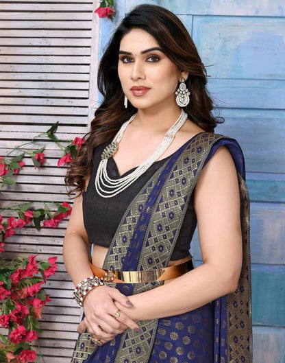 Navy Blue Lycra Printed Saree