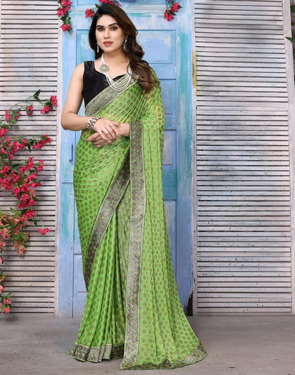 Parrot Green Lycra Printed Saree
