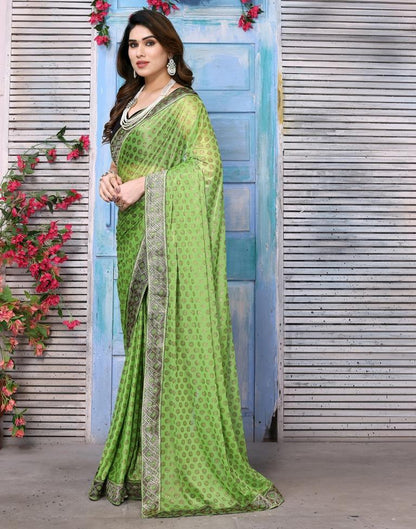 Parrot Green Lycra Printed Saree