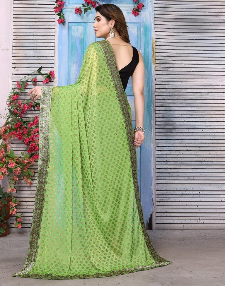 Parrot Green Lycra Printed Saree