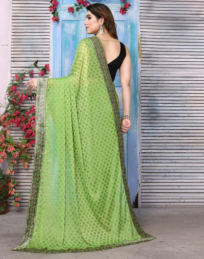 Parrot Green Lycra Printed Saree