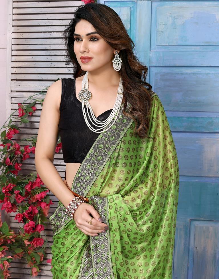 Parrot Green Lycra Printed Saree