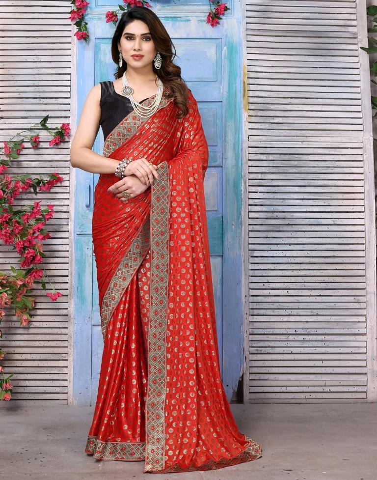 Red Lycra Printed Saree