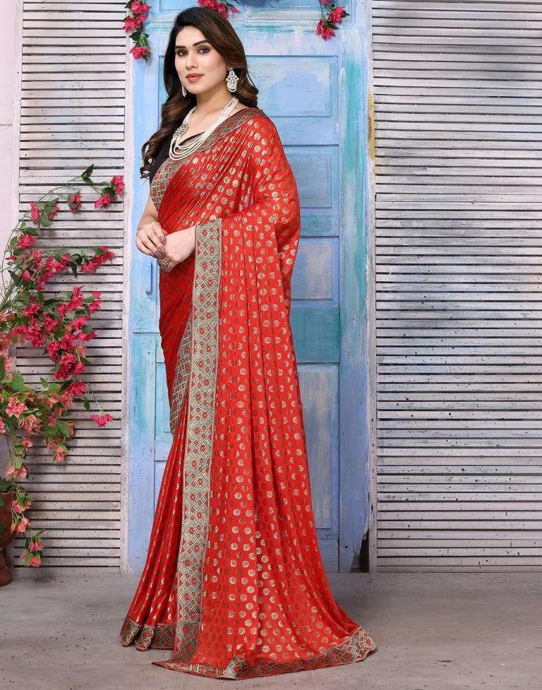 Red Lycra Printed Saree