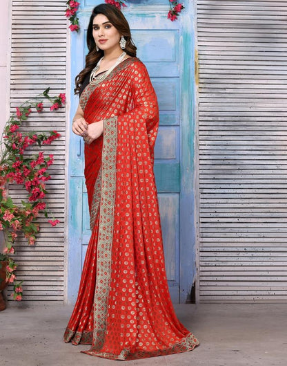 Red Lycra Printed Saree