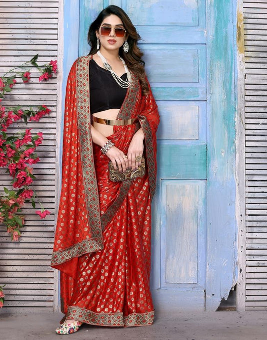 Red Lycra Printed Saree