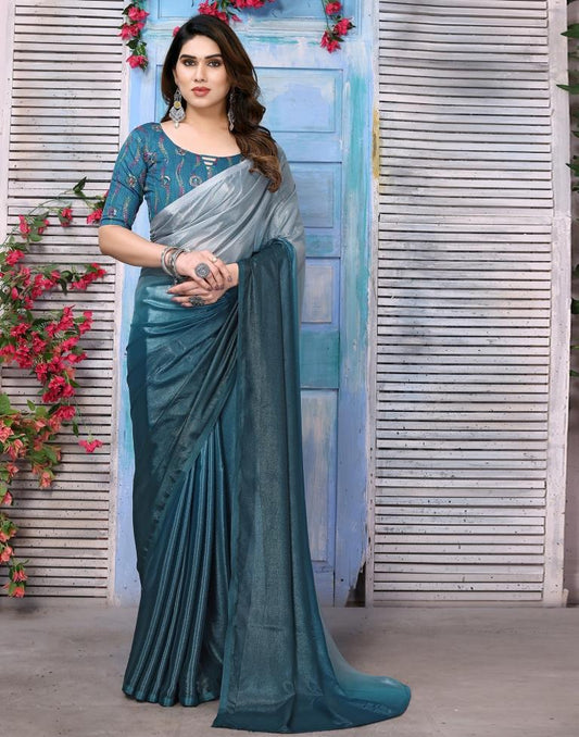 Light Blue Silk Plain Saree