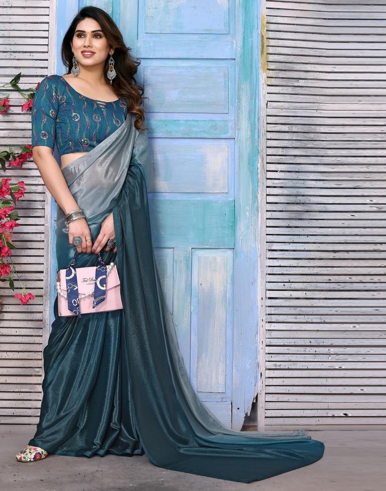 Light Blue Silk Plain Saree