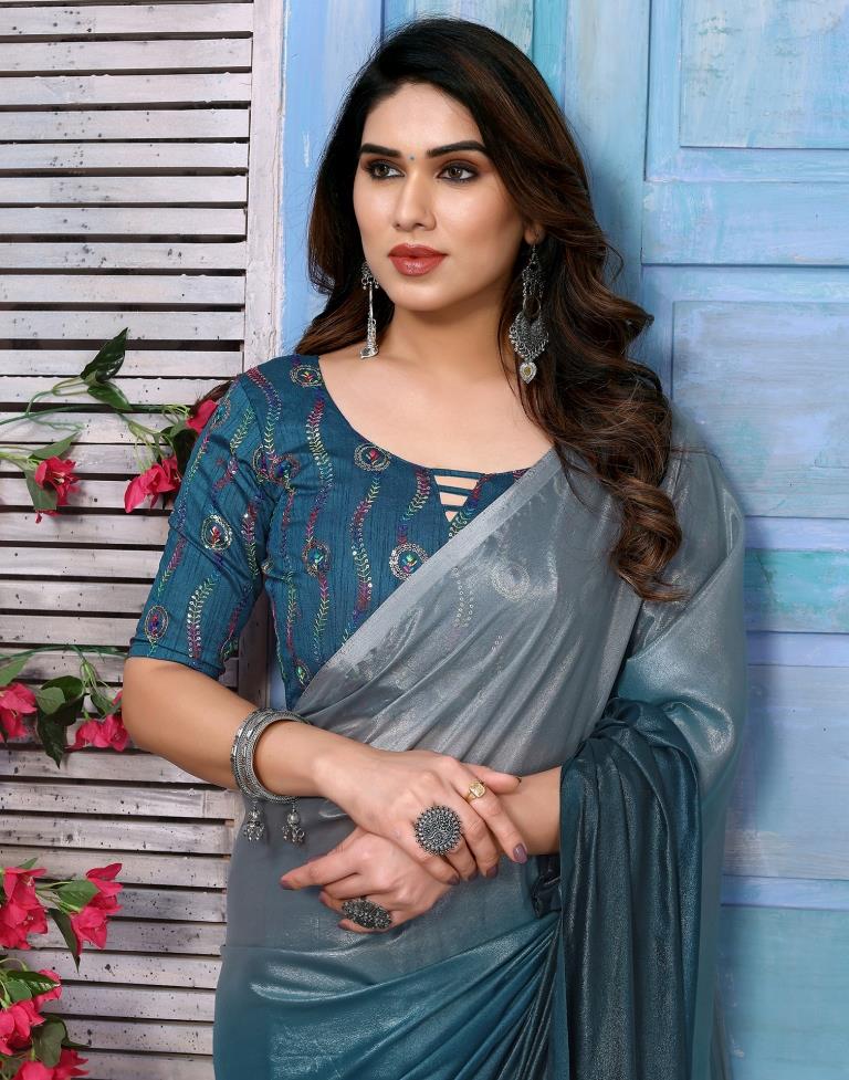 Light Blue Silk Plain Saree