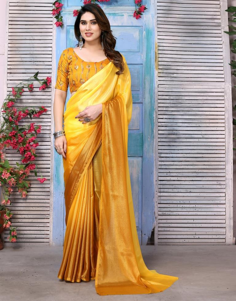 Yellow Silk Plain Saree