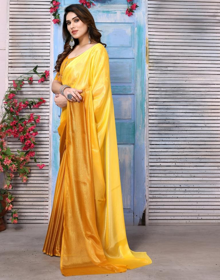 Yellow Silk Plain Saree