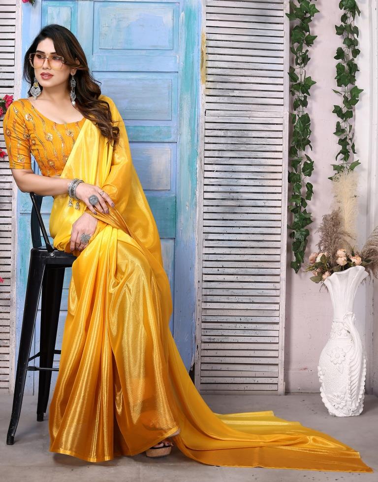 Yellow Silk Plain Saree