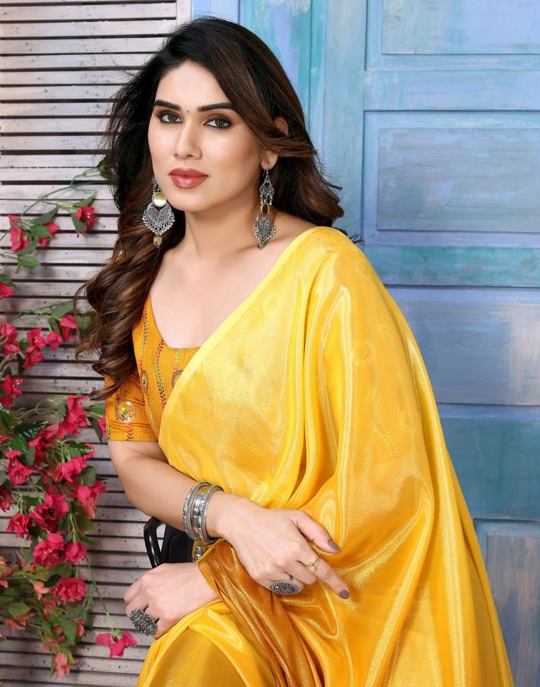 Yellow Silk Plain Saree